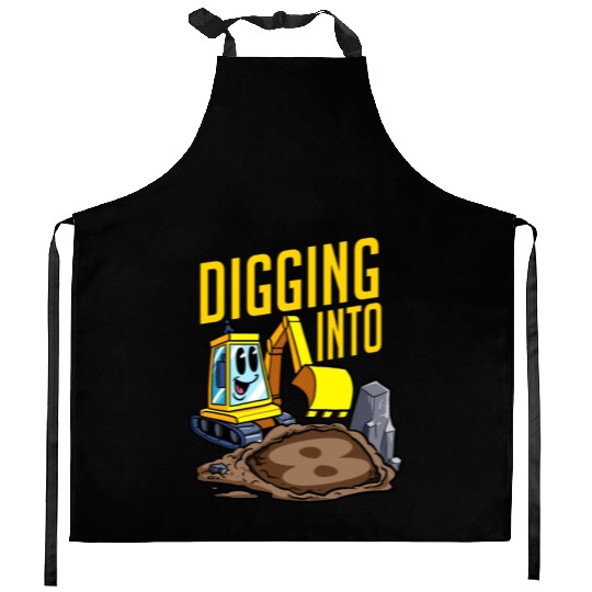 Excavator Driver Digging Into 8 Birthday Excavator Kitchen Aprons