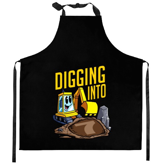 Excavator Driver Digging Into 7 Birthday Excavator Kitchen Aprons