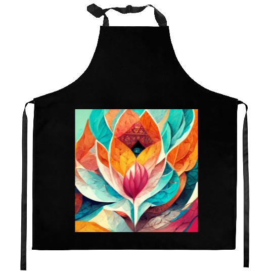 Colorful mandala flower version 8 Kitchen Aprons