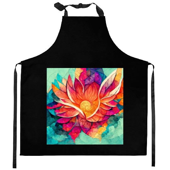 Colorful mandala flower version 7 Kitchen Aprons