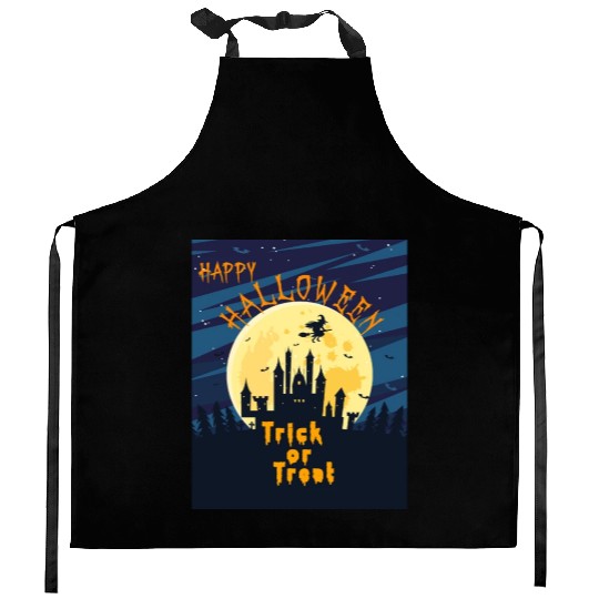 Happy Halloween trick-or-treat Kitchen Aprons