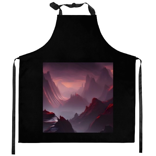 Red Mountains on a Alien Planet Kitchen Aprons