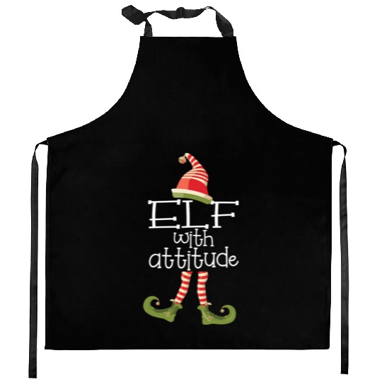 Funny Elf Christmas Matching Family Elf With Attit Kitchen Aprons
