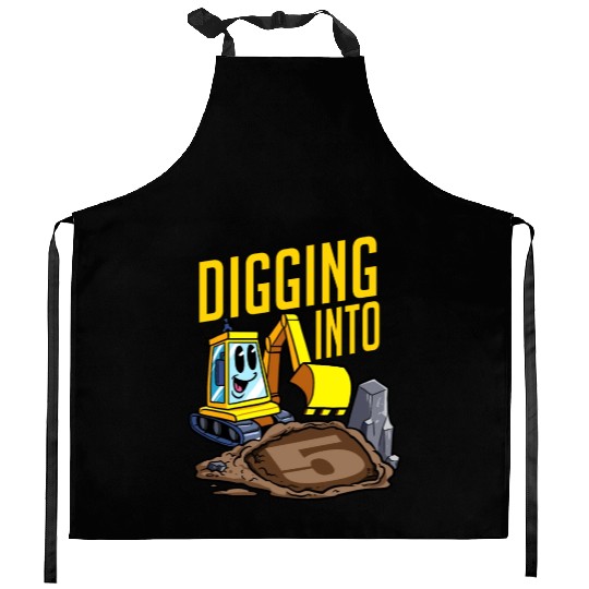 Excavator Driver Digging Into 5 Birthday Excavator Kitchen Aprons