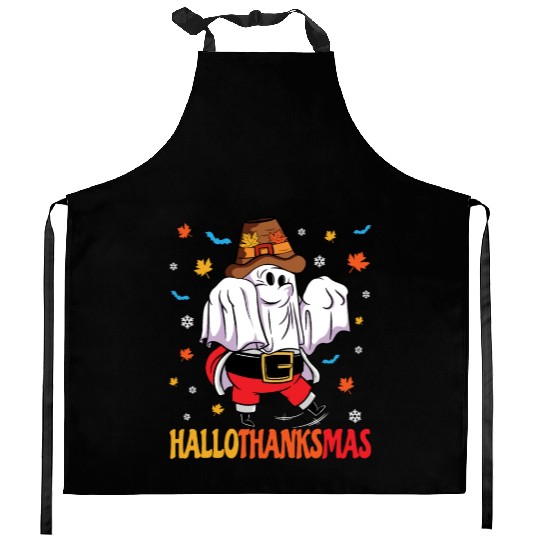 Happy Hallothanksmas Halloween Thanksgiving Santa Kitchen Aprons