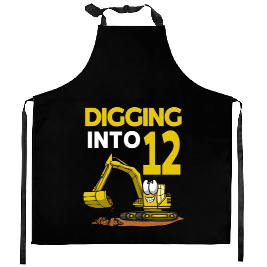 Excavator Driver Digging Into 12 Birthday Kitchen Aprons