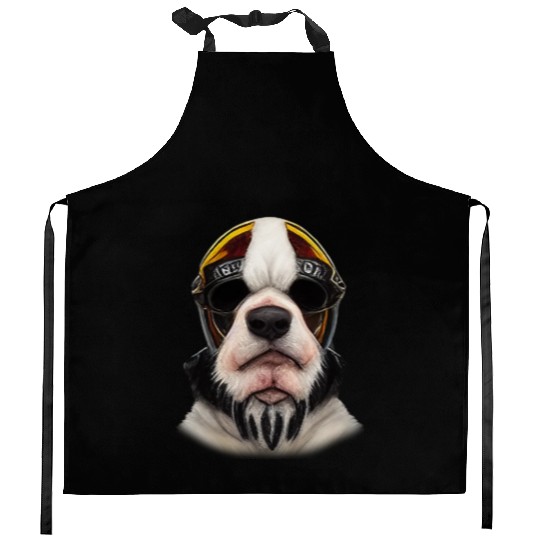 Biker Saint Bernards dog portrait motorcycle Kitchen Aprons