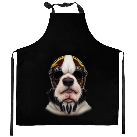 Biker Saint Bernards dog portrait motorcycle Kitchen Aprons