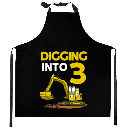 Excavator Driver Digging Into 3 Birthday Excavator Kitchen Aprons