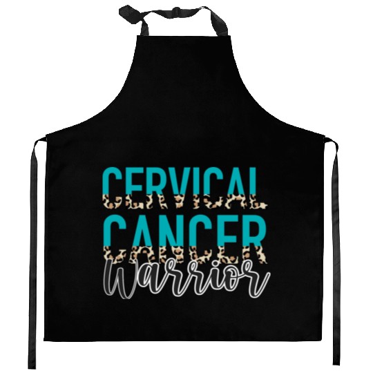 Cervical Cancer Awareness Month Warrior Teal White Kitchen Aprons