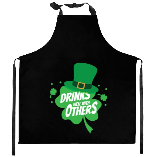 Drinks Well With Others Funny Sarcastic Clover Kitchen Aprons
