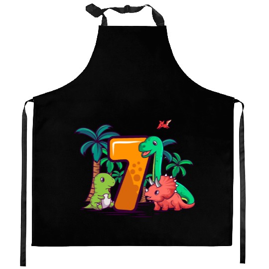 7th Birthday Trex Triceratops Dinosaur 7 Year Kitchen Aprons