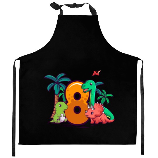 8th Birthday Trex Triceratops Dinosaur 8 Year Kitchen Aprons