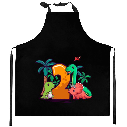 2nd Birthday Trex Triceratops Dinosaur 2 Year Kitchen Aprons