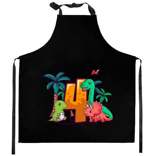4th Birthday Trex Triceratops Dinosaur 4 Year Kitchen Aprons