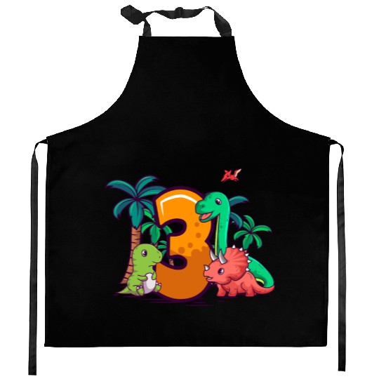 3rd Birthday T-rex Triceratops Dinosaur 3 Year Kitchen Aprons