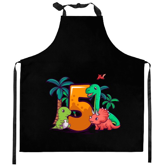 5th Birthday Trex Triceratops Dinosaur 5 Year Kitchen Aprons