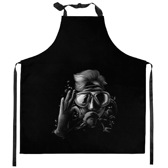 Realistic diver underwater sea diving in ocean Kitchen Aprons