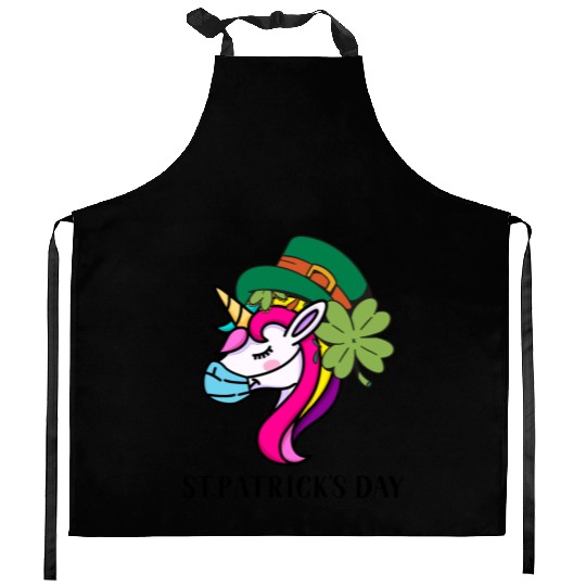 Toddler Girls St Patricks Day Rainbow Unicorn Face Kitchen Aprons