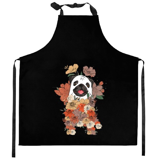 Pug Ghost Flower Vintage Halloween Dog Lover Ghost Kitchen Aprons