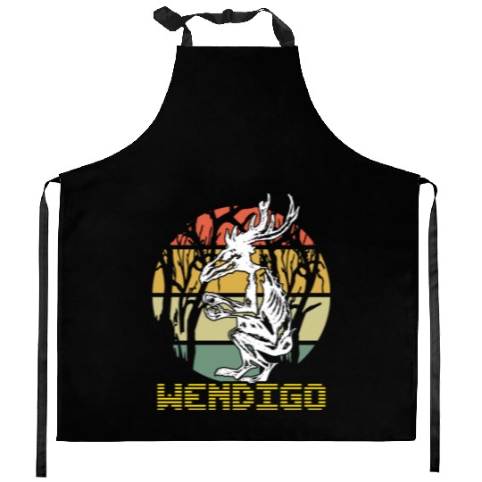 Vintage Folk Wendigo Halloween Cryptid Monster Kitchen Aprons