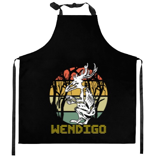 Vintage Folk Wendigo Halloween Cryptid Monster Kitchen Aprons