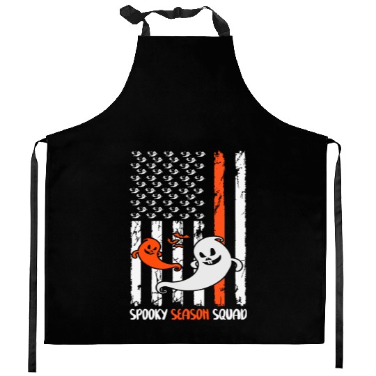 Groovy Halloween Spooky Season Squad US Flag Kitchen Aprons