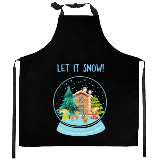 Let It Snow Snowglobe Village Owls Deer Kitchen Aprons