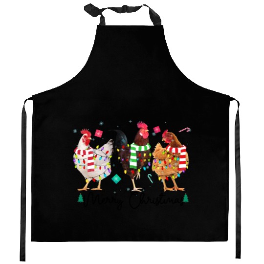 Merry Christmas Funny Chicken With Christmas Light Kitchen Aprons