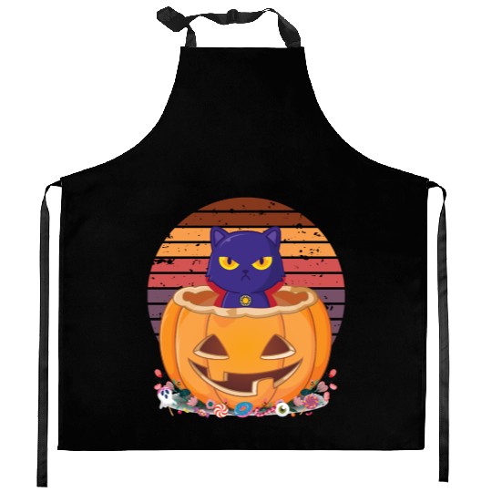 Cat Watching Sunset, Halloween Costume Vintage Kitchen Aprons