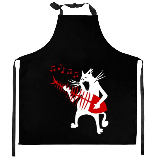 Cat Playing Guitar Music Lover Rock Roll Christmas Kitchen Aprons