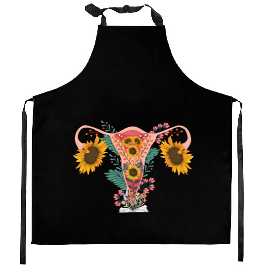 Woman Flower Uterus Feminism sunflower book Kitchen Aprons