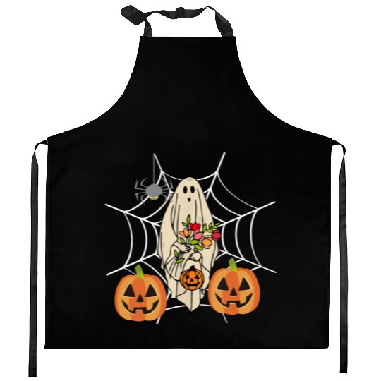 Halloween Costume Floral Ghost Pumpkin SpiderWeb Kitchen Aprons