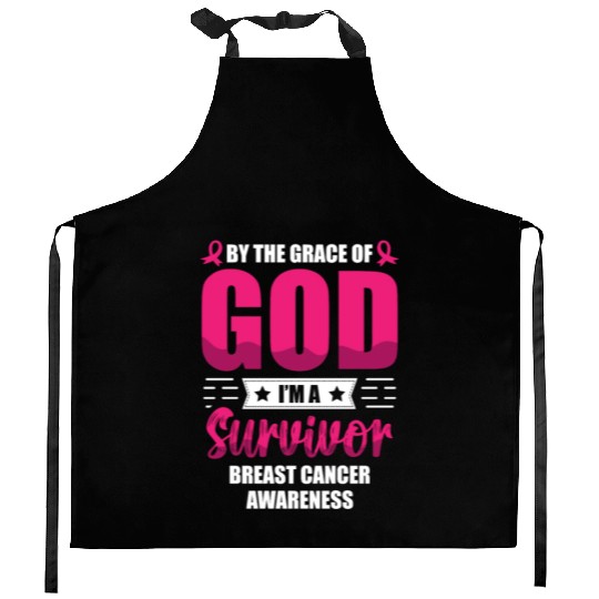 By The Grace Of God I'm A Breast Cancer Survivor Kitchen Aprons