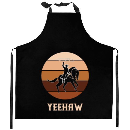 Yeehaw Cowboy Western Desert Cowgirl Horseback Kitchen Aprons