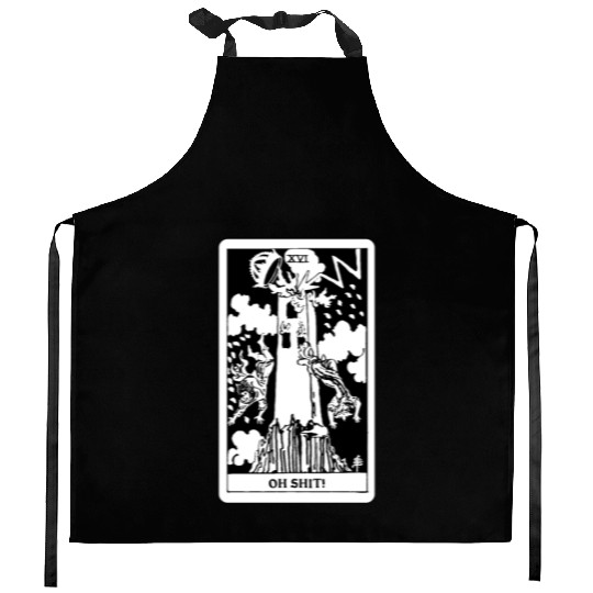 Oh Shit! - The Tower Tarot Card Kitchen Aprons