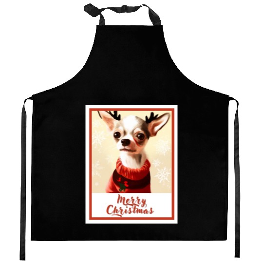 Christmas portrait of a little chihuahua dog. Kitchen Aprons