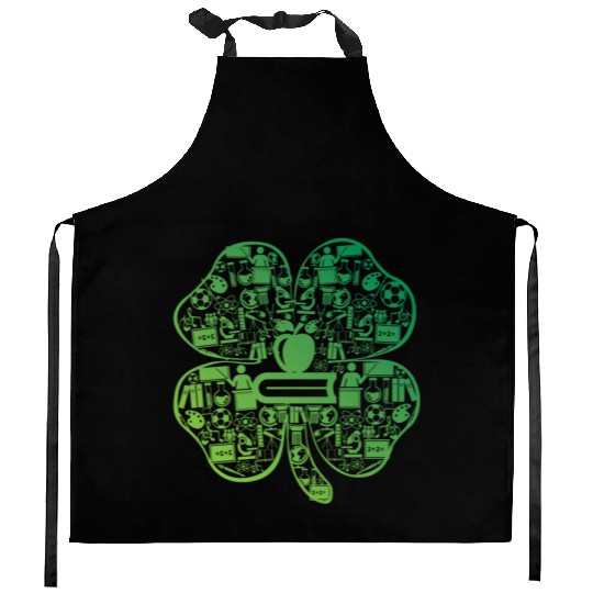 Lucky Teacher Four Leaf Clover St Patrick's Day Kitchen Aprons