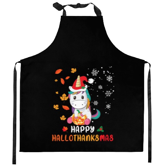 Unicorn Lover Halloween Happy Hallothanksmas Kitchen Aprons