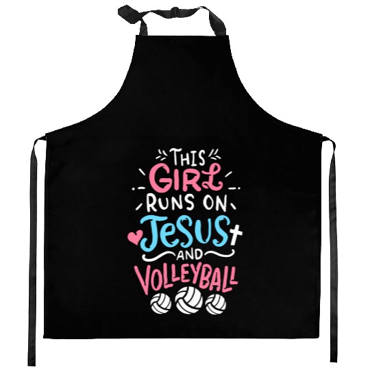 This Girl Runs On Jesus And Volleyball Kitchen Aprons