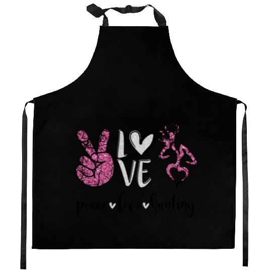 Peace Love Deer Hunting Funny Girls Women Kitchen Aprons