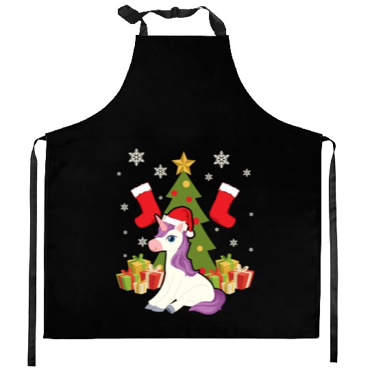 Unicorn Christmas Day Happy Holiday Santa Claus Kitchen Aprons