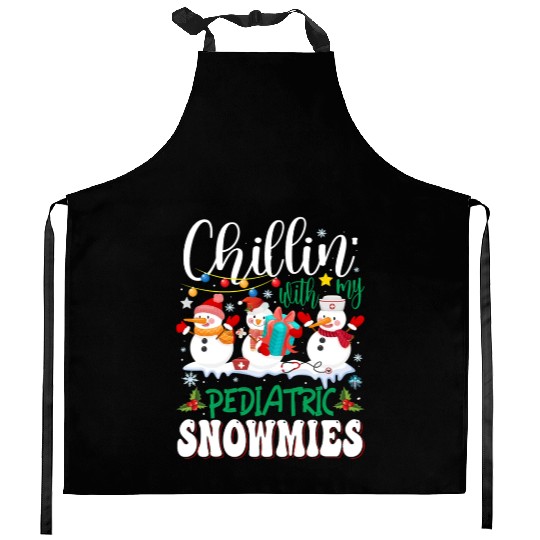 Chillin With My Pediatric Snowmies Christmas Light Kitchen Aprons