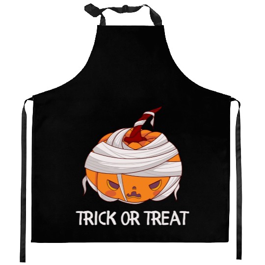 Trick or treat angry pumpkin Kitchen Aprons
