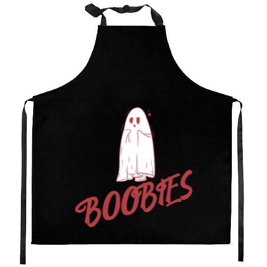 Surprised ghost loves boobies, Boo halloween Kitchen Aprons