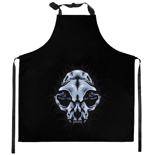 Cat Skull Bursting out gray scale oddities Kitchen Aprons