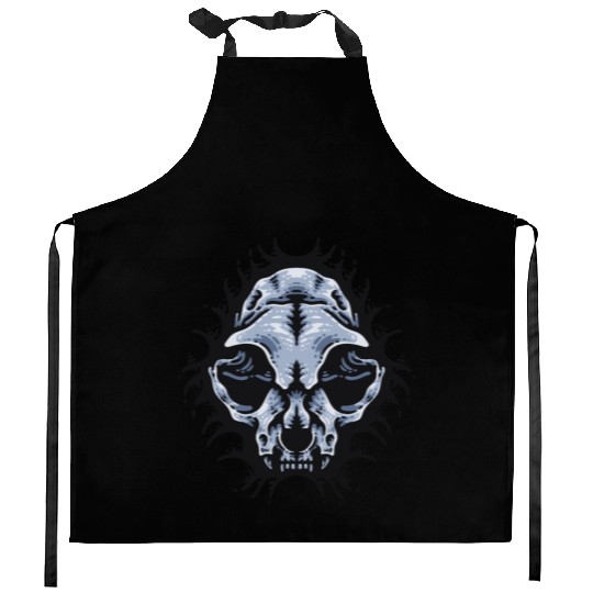 Cat Skull Bursting out gray scale oddities Kitchen Aprons