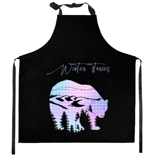 Winter stories Bear Trees Pastel Rainbow Kitchen Aprons