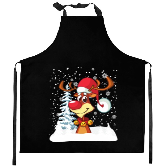 Funny Reindeer Red Nose Santa Snowflake Kitchen Aprons