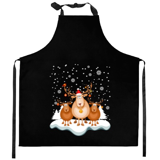 Funny Reindeer Red Nose Santa Snowflake Kitchen Aprons